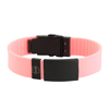 Sports Plus+ silicone and stainless steel medical alert bracelet pink with black tag