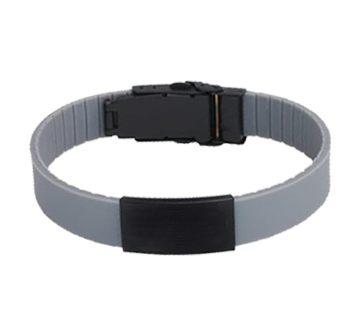 Sports Plus kids grey silicone and black stainless steel medical alert bracelet