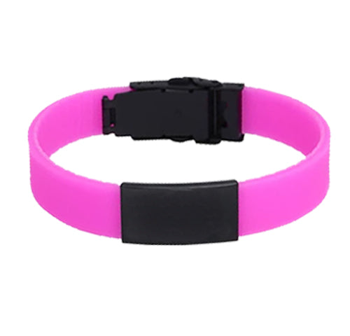Sports Plus kids pink silicone and black stainless steel medical alert bracelet