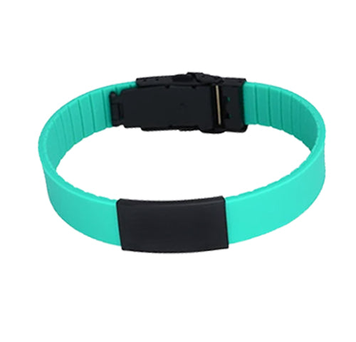Sports Plus kids turquoise silicone and black stainless steel medical alert bracelet