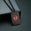 Squadron dog tag style medical alert necklace in black with red symbol