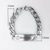 Diabetic silver tag stainless steel medical alert chain link bracelet dimensions