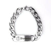 Diabetic silver tag stainless steel medical alert chain link bracelet