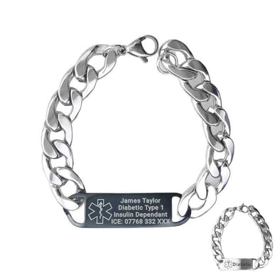 Black and Silver tag stainless steel medical alert bracelets customisable for engraving.