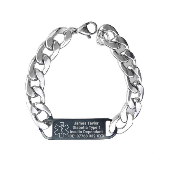 Black tag stainless steel medical alert bracelets customisable for engraving