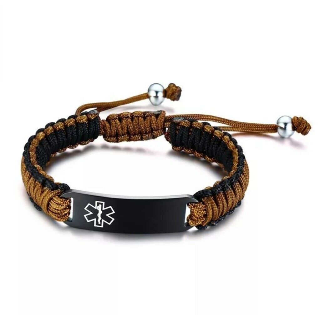 Vnox Free Custom Engraving Emergency Medical Alert ID Cuff Bracelets for Men,  Casual Handmade Braided Leather Wristband Jewelry