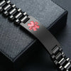 Titan black stainless steel medical alert bracelet on a black display box