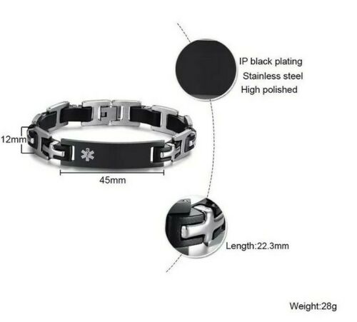 Titan X stainless steel medical alert bracelet dimensions graphic