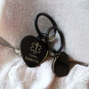 Customisable Type 1 Diabetes black heart medical alert keyring front and reverse view