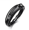 Type 1 Diabetes multi-layered leather strap medical alert bracelet with sliding magnetic clasp.