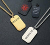 Text direction guide for vertical and horizontal placement of the engraving information on the Squadron medical alert necklace.