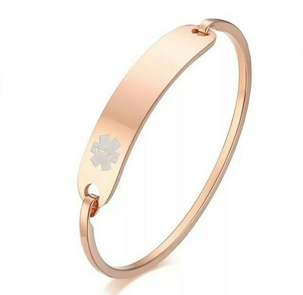 Valencia stainless steel medical alert bangle in rose gold and white medical symbol