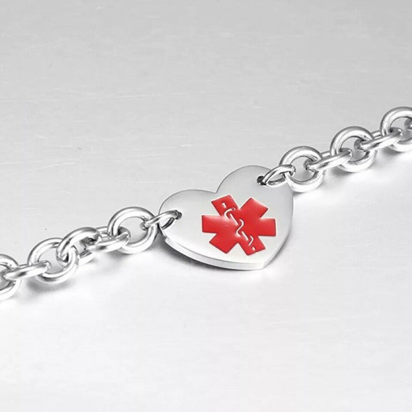 Venice II stainless steel medical alert bracelet with an engrave-able heart pendant charm.