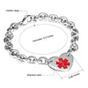 Venice II stainless steel medical alert bracelet with an engrave-able heart pendant charm - dimensions graphic