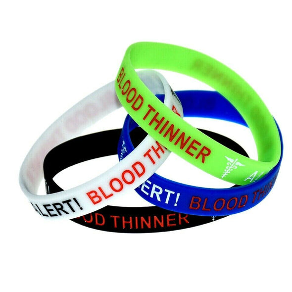 Blood Thinner medical alert awareness silicone wristbands