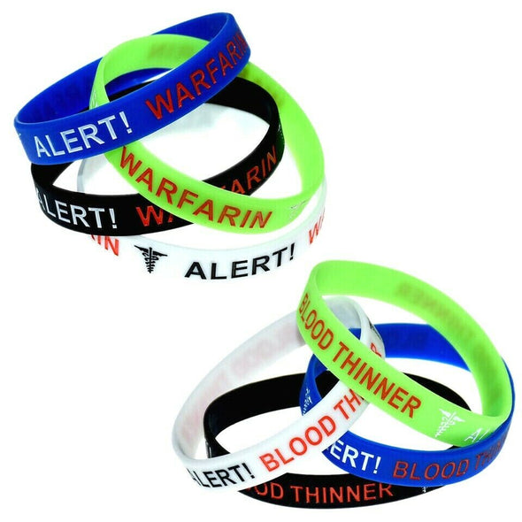 Blood Thinner and Warfarin medical alert awareness silicone wristbands
