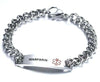 Warfarin stainless steel medical alert bracelet, customisable on the reverse