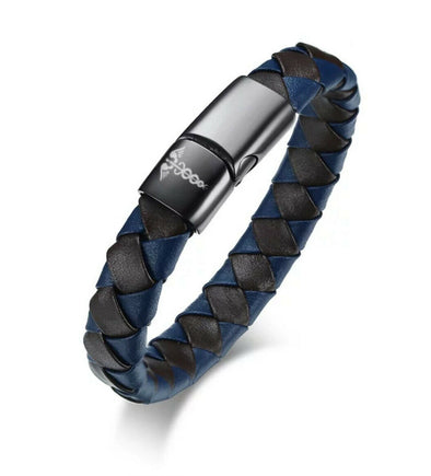 Customisable Wave leather and black stainless steel medical alert bracelet