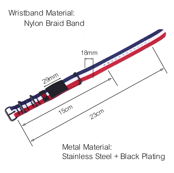 Wayfarer nylon and stainless steel medical alert bracelet dimensions chart