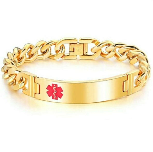 Customisable gold Banks stainless steel medical alert bracelet 