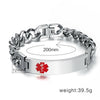 Customisable silver Banks stainless steel medical alert bracelet size diagram and weight