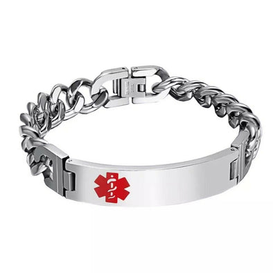 Customisable silver Banks stainless steel medical alert bracelet 