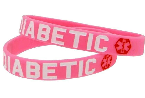 Pink Diabetic medical alert silicone wristbands